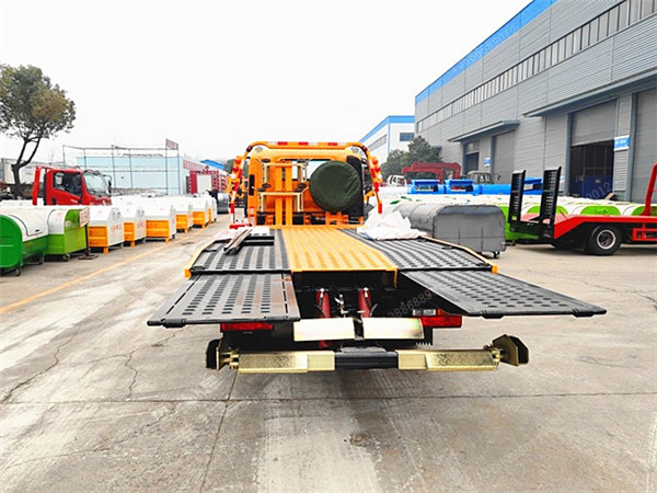 國六大運清障車藍(lán)牌一拖二平板清障車